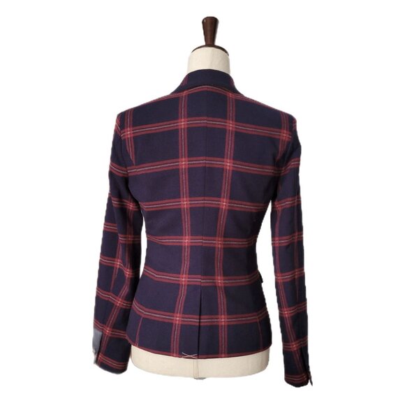 Plaid Blazer Jacket Wool Blend Navy & Red Dark Academia Hogwarts - Picture 4 of 10